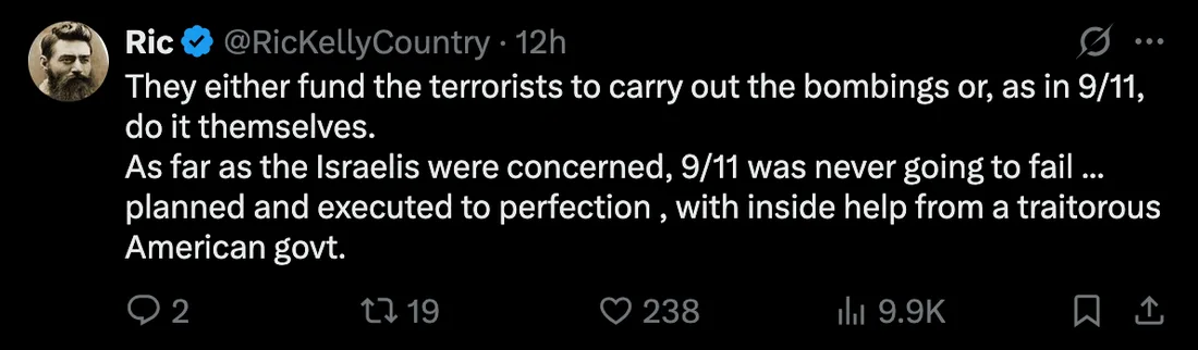 Plain-text post claiming Israelis executed 9/11 with traitorous U.S. help